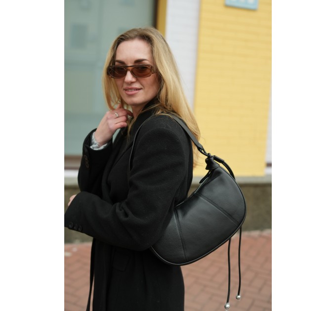 Женская сумка-хобо с натуральной кожи черная BAGS4LIFE 716С