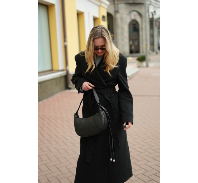 Женская сумка-хобо с натуральной кожи черная BAGS4LIFE 716С