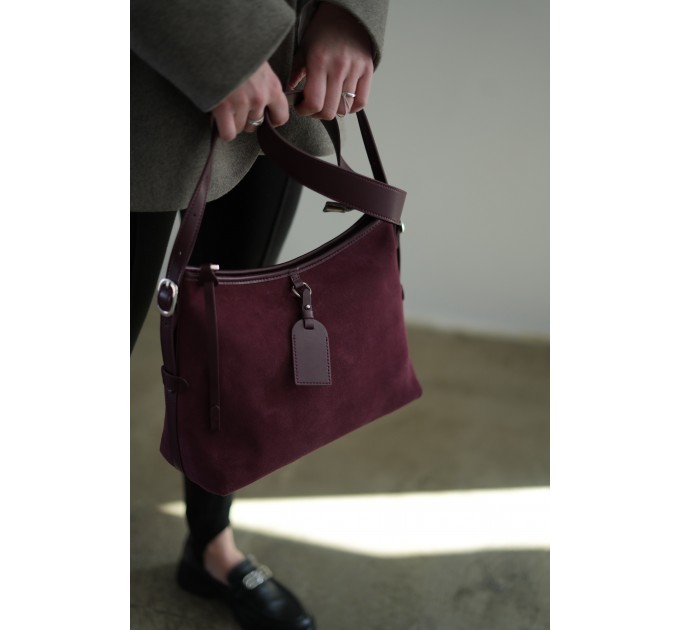 Жіноча сумка з натуральної шкіри та замші бордова BAGS4LIFE 7018