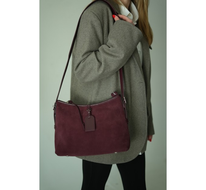 Жіноча сумка з натуральної шкіри та замші бордова BAGS4LIFE 7018