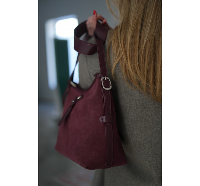 Жіноча сумка з натуральної шкіри та замші бордова BAGS4LIFE 7018