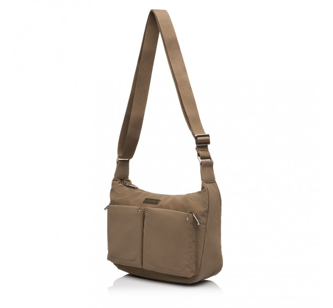 Сумка-месенджер жіноча з поліестера світло-коричнева EPOL 6116-03 з накладними карманами