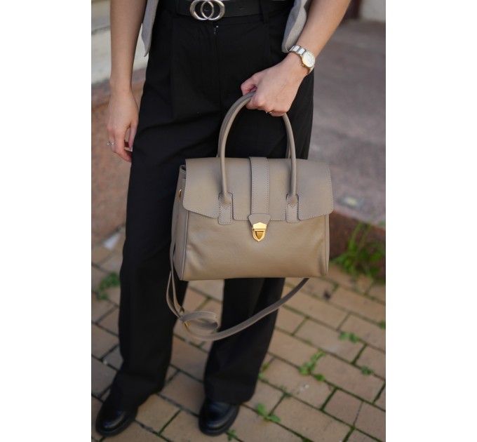 Сумка жіноча з натуральної шкіри темно-бежева BAGS4LIFE 796