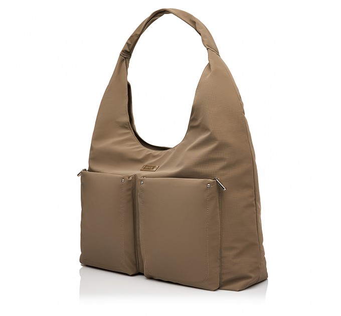 Женская сумка-шоппер из полиэстера светло-коричневая EPOL 6116-04 с накладными карманами