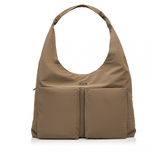 Женская сумка-шоппер из полиэстера светло-коричневая EPOL 6116-04 с накладными карманами