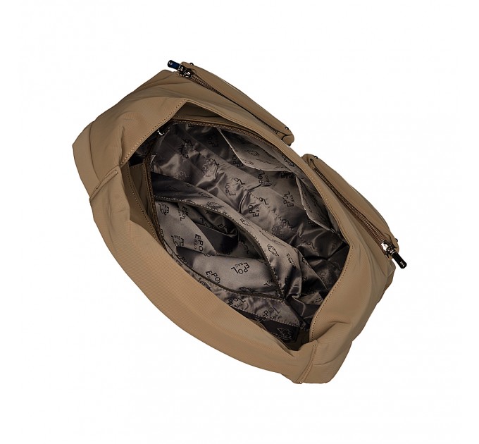 Женская сумка-шоппер из полиэстера светло-коричневая EPOL 6116-04 с накладными карманами