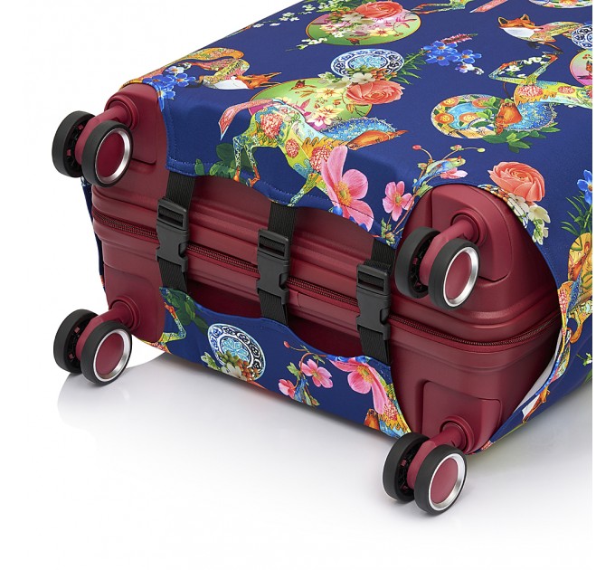Чохол для середньої валізи тканинний синій Vito Torelli квіти та тварини