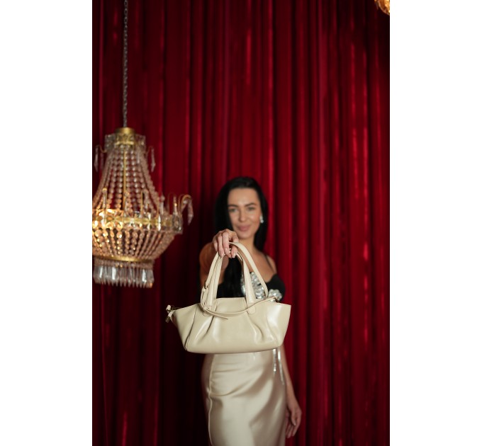 Жіноча сумка-багет з натуральної шкіри молочна BAGS4LIFE 5011 з защіпками