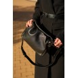 Жіноча сумка з натуральної шкіри чорна BAGS4LIFE 99-57 з затяжками