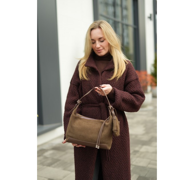 Сумка жіноча з натуральної шкіри та замші коричнева BAGS4LIFE 98129 з монетницею