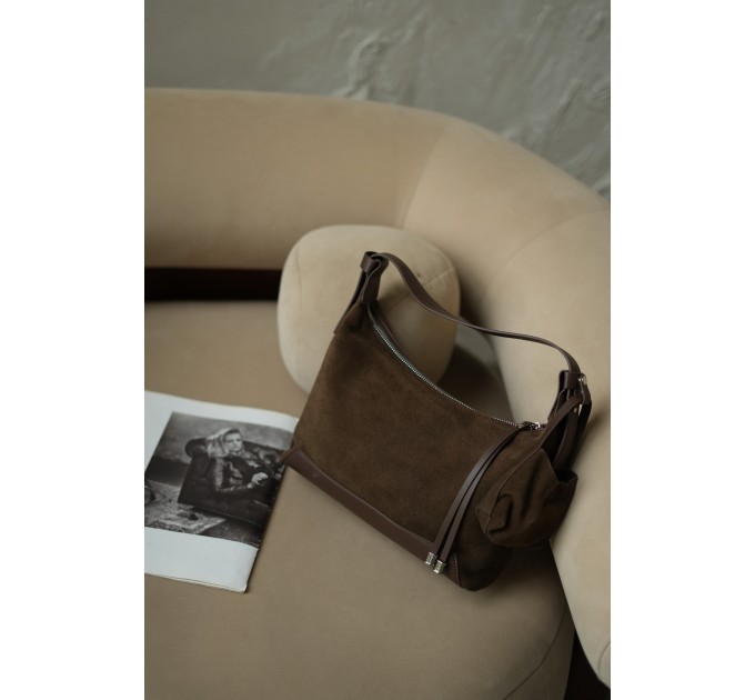 Сумка жіноча з натуральної шкіри та замші коричнева BAGS4LIFE 98129 з монетницею