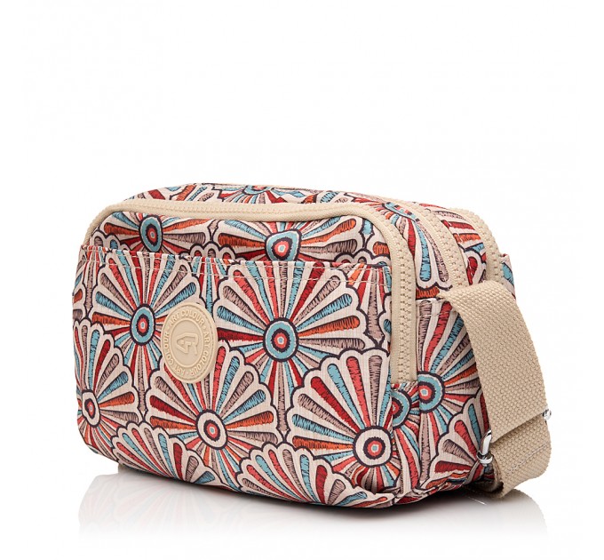 Сумка кросс-боди женская из полиэстера бежевая BAGS4LIFE 91404 с цветным рисунком