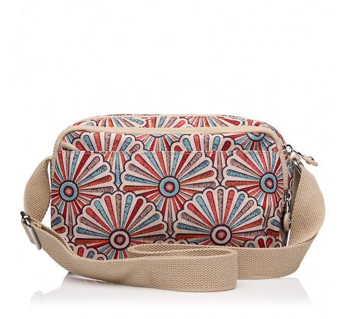 Сумка кросс-боди женская из полиэстера бежевая BAGS4LIFE 91404 с цветным рисунком