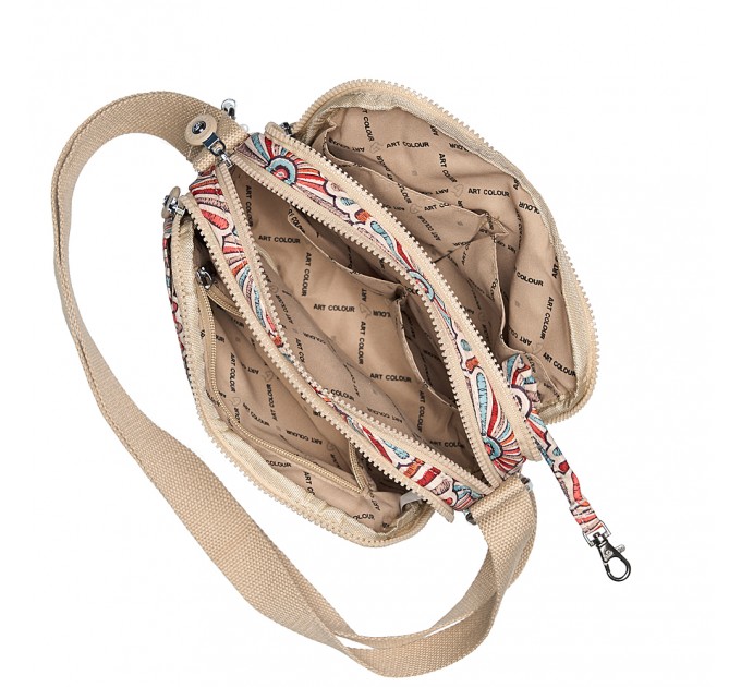 Сумка кросс-боди женская из полиэстера бежевая BAGS4LIFE 91404 с цветным рисунком