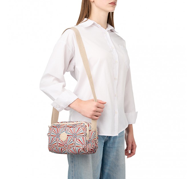 Сумка кросс-боди женская из полиэстера бежевая BAGS4LIFE 91404 с цветным рисунком