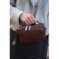 Жіноча сумка-барильце з натуральної шкіри коричнева BAGS4LIFE 528 з кишенею