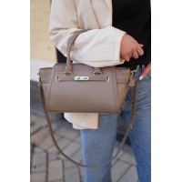 Жіноча сумка-портфель з натуральної шкіри бежева BAGS4LIFE 8302 з ремінцем та двома ручками