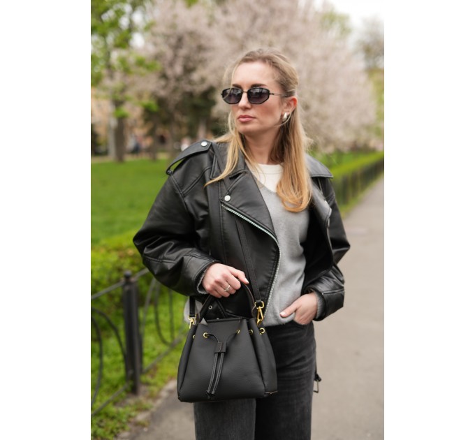 Сумка женская с натуральной кожи черная BAGS4LIFE 81899 с длинной ручкой