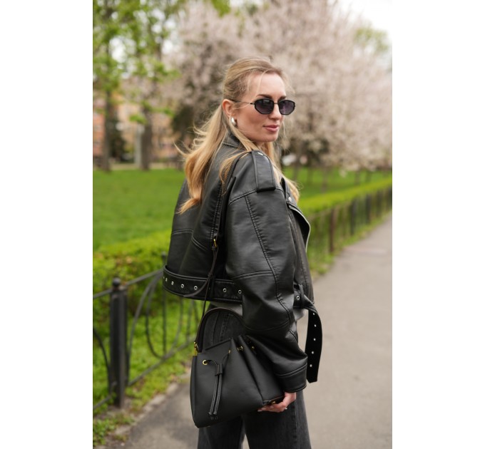 Сумка женская с натуральной кожи черная BAGS4LIFE 81899 с длинной ручкой