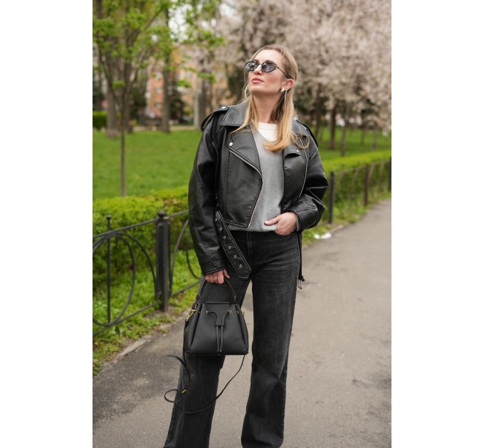 Сумка женская с натуральной кожи черная BAGS4LIFE 81899 с длинной ручкой