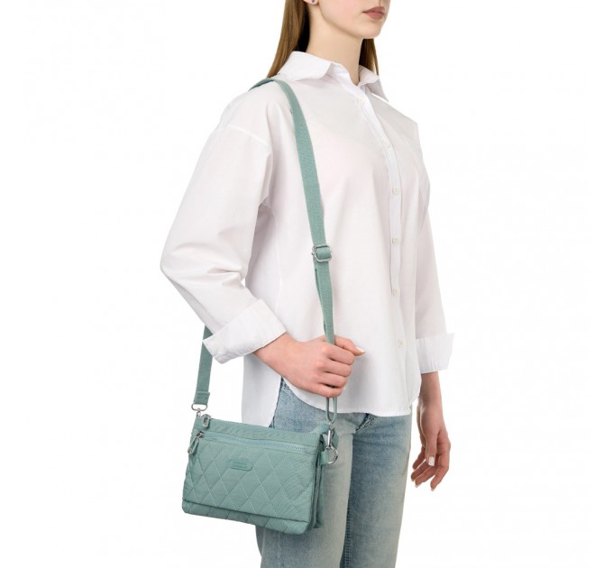 Сумка кросс-боди женская из полиэстера зеленая BAGS4LIFE 88007 стеганный карман