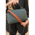 Жіноча сумка-саквояж з натуральної шкіри темно-зелена BAGS4LIFE 79017 з двома довгими ременями