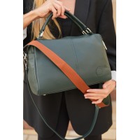 Жіноча сумка-саквояж з натуральної шкіри темно-зелена BAGS4LIFE 79017 з двома довгими ременями