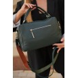 Жіноча сумка-саквояж з натуральної шкіри темно-зелена BAGS4LIFE 79017 з двома довгими ременями