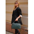 Жіноча сумка-саквояж з натуральної шкіри темно-зелена BAGS4LIFE 79017 з двома довгими ременями