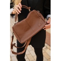 Жіноча сумка-саквояж з натуральної шкіри коричнева BAGS4LIFE 79017 з двома довгими ременями