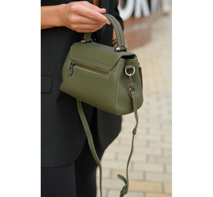 Жіноча сумка крос-боді з натуральної шкіри оливкова BAGS4LIFE 9331 з верхньою ручкою