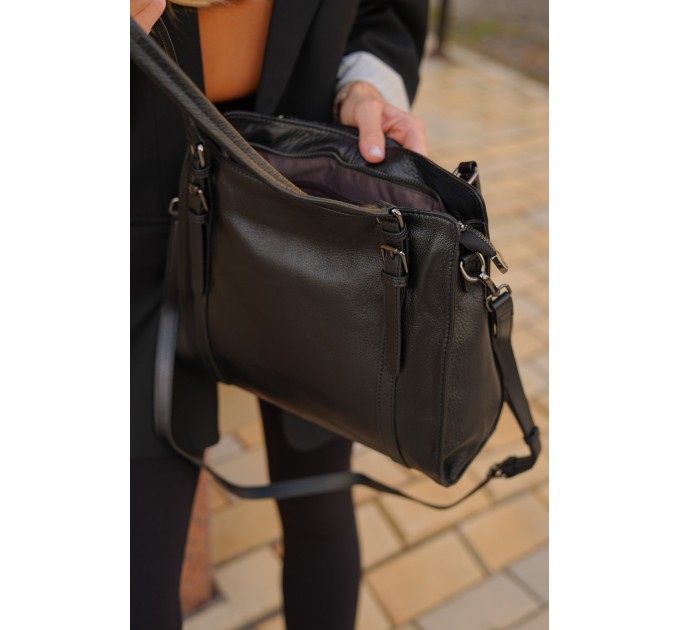 Жіноча сумка-тоут з натуральної шкіри чорна BAGS4LIFE 2069 з двома ручками