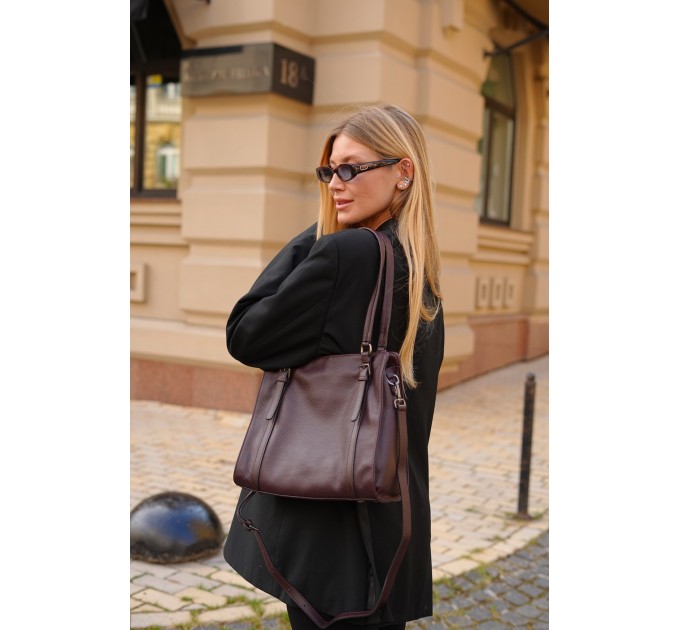 Жіноча сумка-тоут з натуральної шкіри бордово-фіолетова BAGS4LIFE 2069 з двома ручками