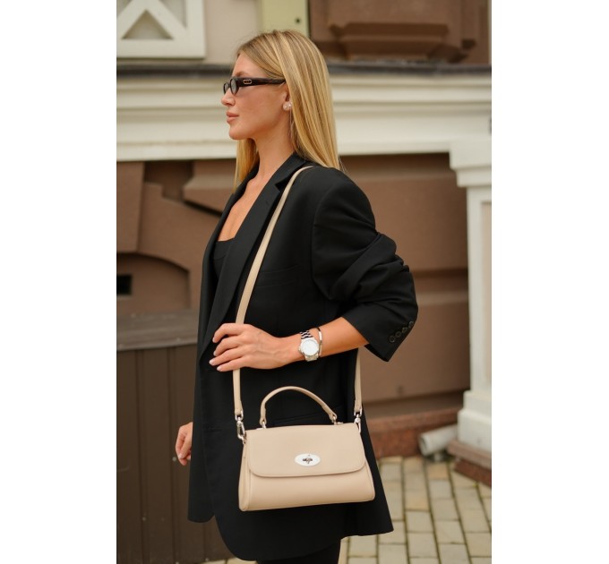 Жіноча сумка крос-боді з натуральної шкіри бежева BAGS4LIFE 9919 з верхньою ручкою