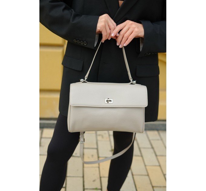Жіноча сумка-багет з натуральної шкіри світло-сіра BAGS4LIFE 8230 з короткою ручкою