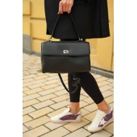 Жіноча сумка-багет з натуральної шкіри чорна BAGS4LIFE 8230 з короткою ручкою