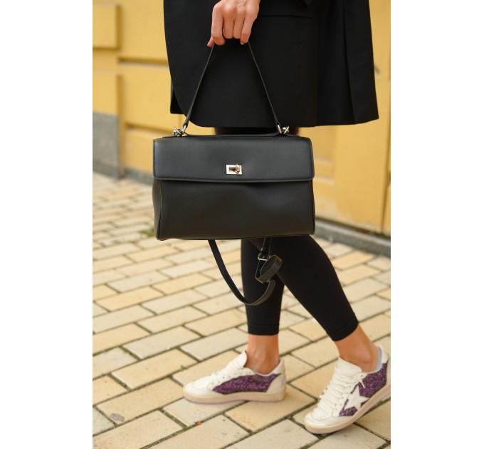 Жіноча сумка-багет з натуральної шкіри чорна BAGS4LIFE 8230 з короткою ручкою