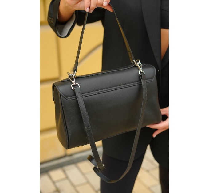 Жіноча сумка-багет з натуральної шкіри чорна BAGS4LIFE 8230 з короткою ручкою