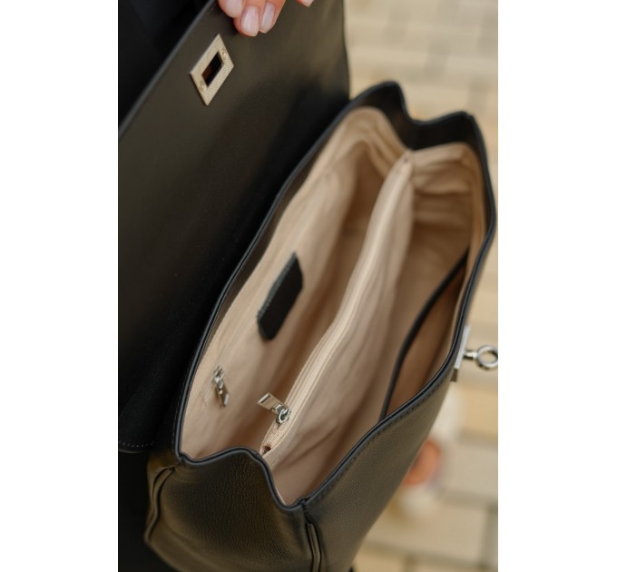 Жіноча сумка-багет з натуральної шкіри чорна BAGS4LIFE 8230 з короткою ручкою