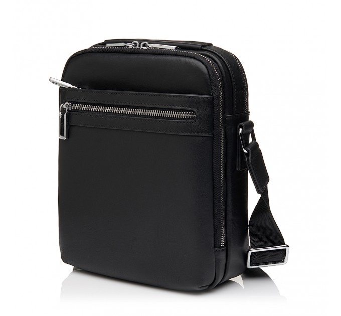 Чоловіча сумка-месенджер з натуральної шкіри чорна BAGS4LIFE MAN NEW 252-5B з короткою ручкою